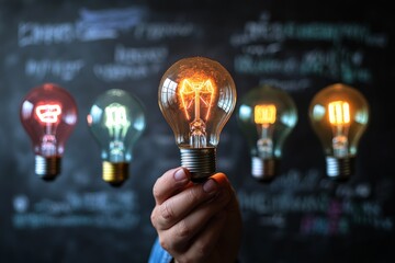 Aufkleber - Light bulbs illuminate ideas in a creative workspace showcasing innovation and inspiration