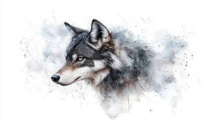  Artistic watercolor illustration of a wolf in profile against a soft colorful background conveying nature's beauty