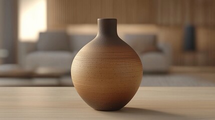 Poster - Ceramic vase on wooden table, modern living room. Home decor, interior design