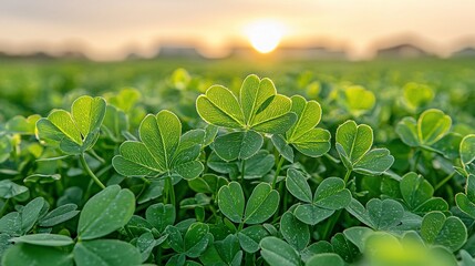 Poster - Clover field sunset; nature background
