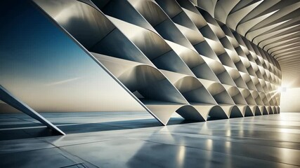 Poster - Explore the stunning architectural curves and shadows at sunset in an innovative urban space filled with light and reflections. Generative AI