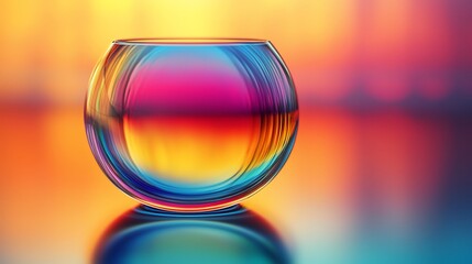 Aufkleber - Colorful glass bowl on reflective surface, sunset background; website design
