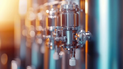 Poster - Intricate Metallic Industrial Machinery in Dramatic Lighting