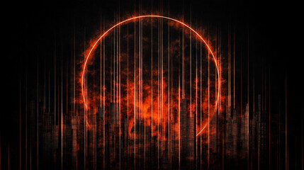 Wall Mural - abstract circle of fire: a fiery orange circle emerges from a dark backdrop, radiating heat and ener