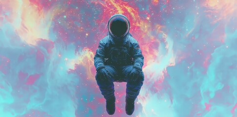 Wall Mural - astronaut sits peacefully amidst vibrant colorful space clouds