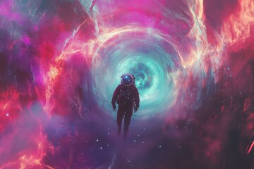 Wall Mural - astronaut travels through a colorful cosmic portal or wormhole