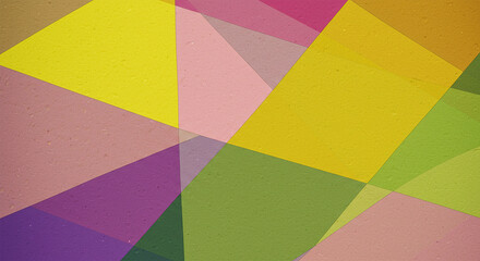 Poster - Abstract modern background in yellow green pink and purple colors and contemporary triangle square and block shapes layered in random geometric art pattern with fine texture