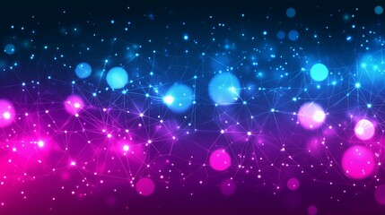 Fototapete - Abstract glowing pink and blue network connection, bokeh background; concept for technology, network, communication, digital, presentation, and website backgrounds