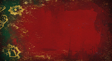 Poster - Red background with texture and distressed vintage grunge and watercolor paint stains in elegant Christmas color illustration