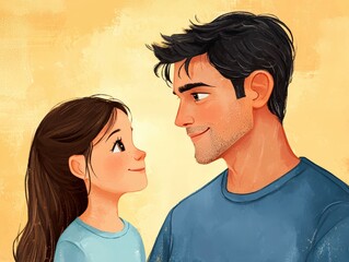 Wall Mural - Shared Glance Between Father and Daughter In a Moment of Connection