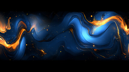 Poster - Dynamic abstract swirls of blue and gold digital art modern design digital space artistic perspective visual flow