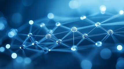 Fototapete - Abstract blue glowing network nodes and connections, concept for technology, science, and global network visualization