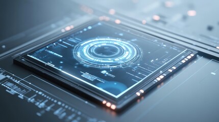 Poster - A D render of a futuristic business center with digital touchscreens and holographic projections.