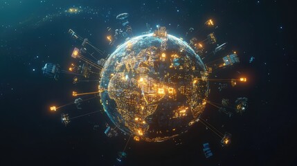 Poster - A D visualization of a globe with connected business hubs, symbolizing international expansion.