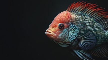 Wall Mural - Stunning Red Parrot Cichlid Fish Close-Up