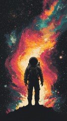 Wall Mural - astronaut silhouetted against a vibrant cosmic nebula background