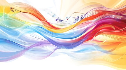 Wall Mural - Colorful abstract wave pattern with musical notes gracefully flowing