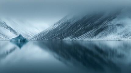 Canvas Print - Glacial lake, iceberg reflection, snowy mountains, calm waters, nature landscape