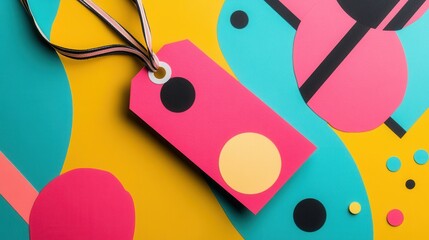 Poster - Vibrant rectangular tag mock-up showcasing custom branding, ideal for product labeling or promotional materials, visually appealing design
