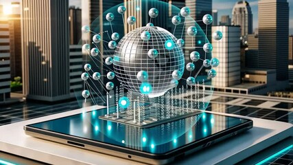 Poster - Innovative approach to digital connectivity in a vibrant urban landscape showcasing technology's future. Generative AI