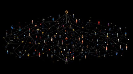 Poster - A high-tech representation of a social networking platform with interconnected profile icons.