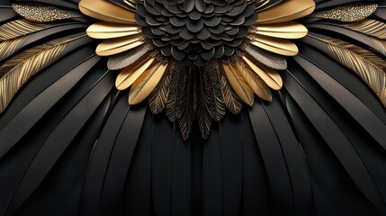 Poster - Stunning Golden and Black Floral Abstract Decorative Artwork