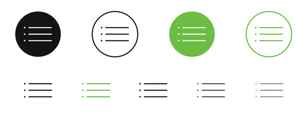 Menu icons in black and green colors collection