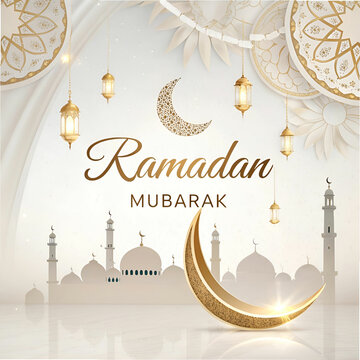 A clean and modern composition featuring soft cream tones for Eid