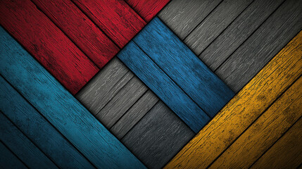 Poster - Vibrant Geometric Pattern of Colored Wooden Planks in Artistic Arrangement and Style