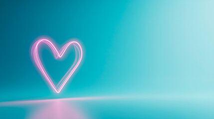 Wall Mural - Pink Neon Heart on Teal Gradient Background