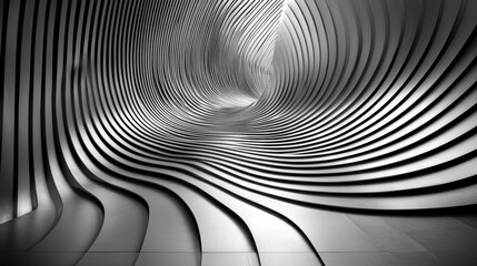Poster - Monochrome Spiral Tunnel Abstract Architectural Curve Design