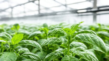 Poster - Abundant green leafy plants thriving in a greenhouse environment for organic food production