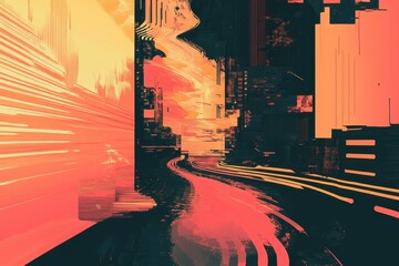 Poster - Abstract city street scene at sunset with blurred motion