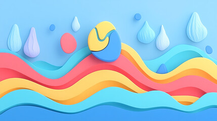 Poster - Dynamic colorful waves and raindrops abstract art installation modern gallery bright atmosphere top-down view fluidity concept