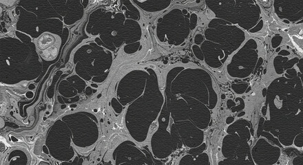 Poster - Abstract black background with marbled texture pattern in elegant fancy design, wavy swirls and curled marbled pattern in detailed painted black and white backdrop layout