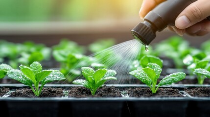 Poster - Watering Seedlings in Organic Garden Promoting Growth and Sustainability