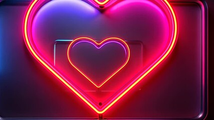 Poster - Neon heart sign illuminates a cozy urban space with vibrant colors and enchanting ambiance for evening gatherings. Generative AI