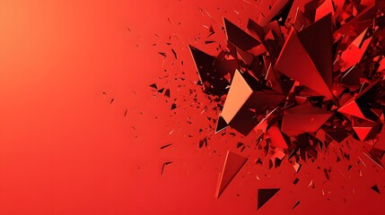 Wall Mural - Red fragmented geometric shapes on a monochromatic warm colored background