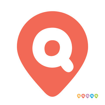 Letter Q map pin symbol, initial q location pin pointer icon vector illustration, alphabet q combined with red map marker sign
