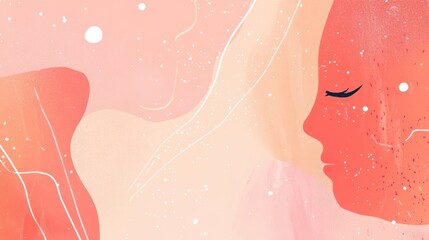 Wall Mural - Abstract illustration showing a woman s profile in peach tones