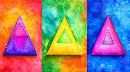 Poster - Colorful geometric shapes art studio digital artwork vibrant environment close-up view creative expression