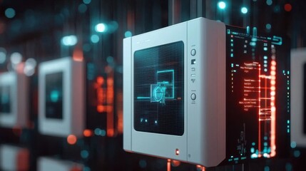 Poster - futuristic digital technology interface with glowing circuit displays