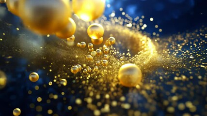 Poster - Captivating golden orbs swirl in a cosmic dance through a shimmering galaxy of light and color. Generative AI
