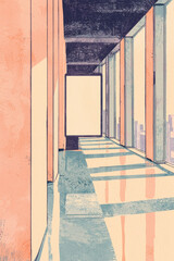 Poster - Exploring Modern Architectural Spaces: A Minimalist Interior Design Featuring Playful Light and Shadow Dynamics in a Stylish Setting