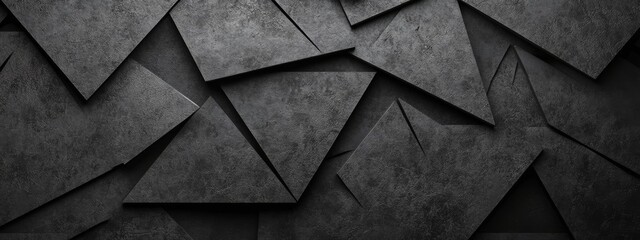 Aufkleber - Minimalist black background with triangular patterns. White space in the center for text. Geometric minimalist wallpaper.