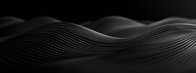 Aufkleber - Minimalist black background with wavy lines for design, banner template. Featuring white space in the center of the page for text. Ideal for geometric abstract wallpapers with a contemporary touch.