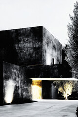 Poster - Exploring Modern Architectural Marvels: A Contemporary Black and White Design Featuring Dramatic Light and Unique Geometric Forms