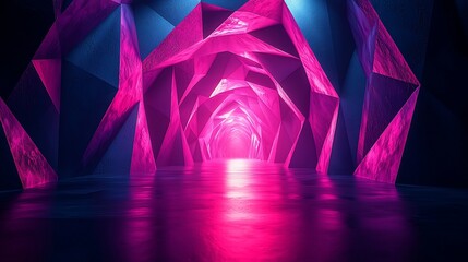 Poster - Pink and blue neon tunnel, abstract background, futuristic design, digital art, for sci-fi visuals