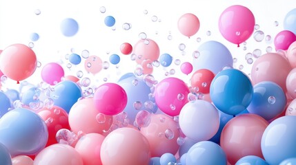 Poster - Colorful bubbles and spheres in soft pastel shades with glowing reflections and air bubbles