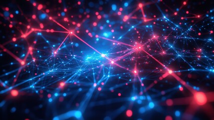 Poster - Abstract digital network connections in red and blue colors representing technology and data flow